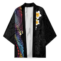 Hawaiian Tribal Tattoo and Plumeria Kimono Polynesian Pattern Rainbow