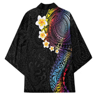 Hawaiian Tribal Tattoo and Plumeria Kimono Polynesian Pattern Rainbow