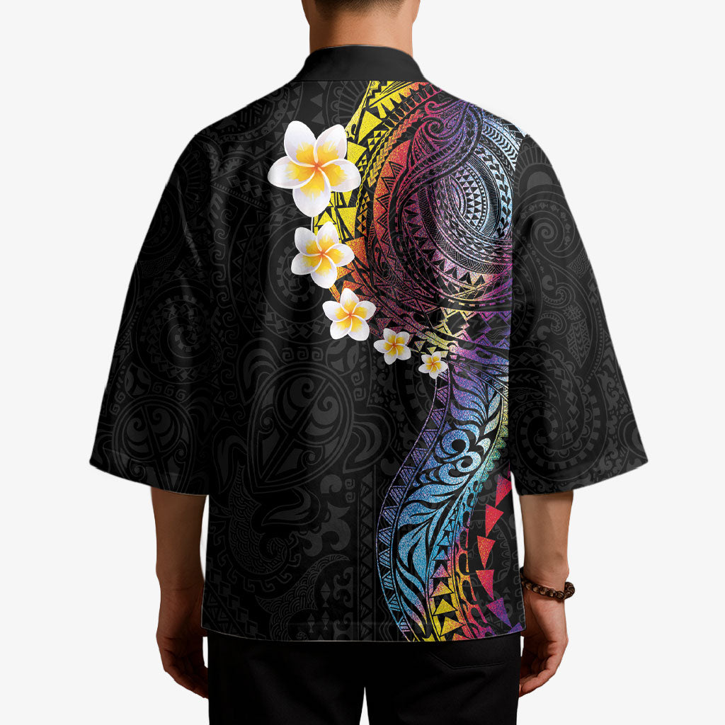 Hawaiian Tribal Tattoo and Plumeria Kimono Polynesian Pattern Rainbow