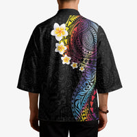 Hawaiian Tribal Tattoo and Plumeria Kimono Polynesian Pattern Rainbow