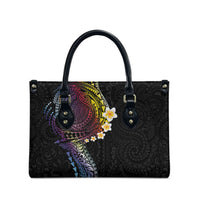 Hawaiian Tribal Tattoo and Plumeria Leather Bag Polynesian Pattern Rainbow