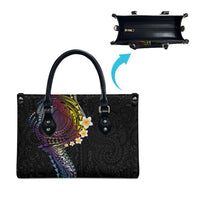 Hawaiian Tribal Tattoo and Plumeria Leather Bag Polynesian Pattern Rainbow