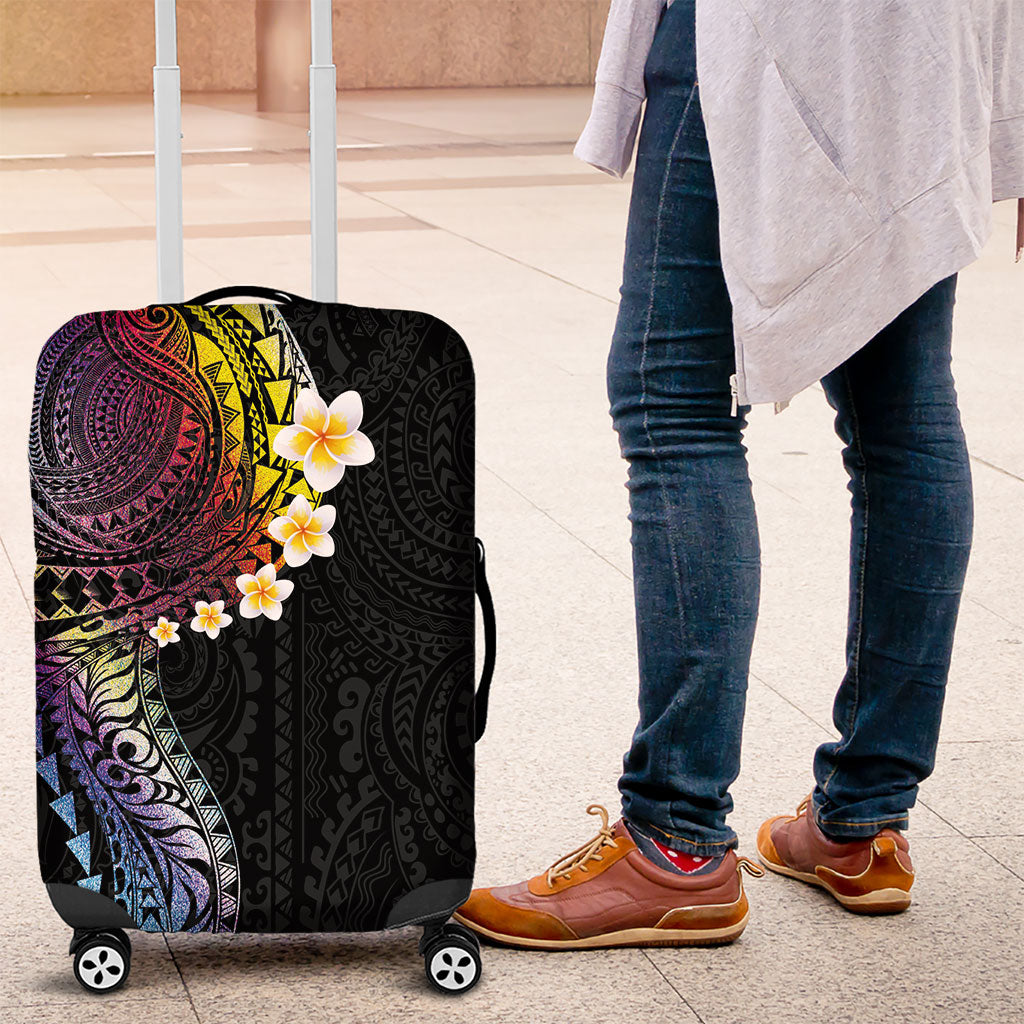 Hawaiian Tribal Tattoo and Plumeria Luggage Cover Polynesian Pattern Rainbow