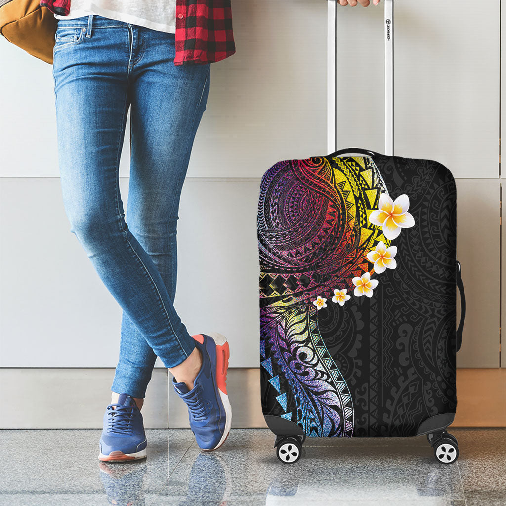 Hawaiian Tribal Tattoo and Plumeria Luggage Cover Polynesian Pattern Rainbow