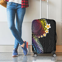 Hawaiian Tribal Tattoo and Plumeria Luggage Cover Polynesian Pattern Rainbow