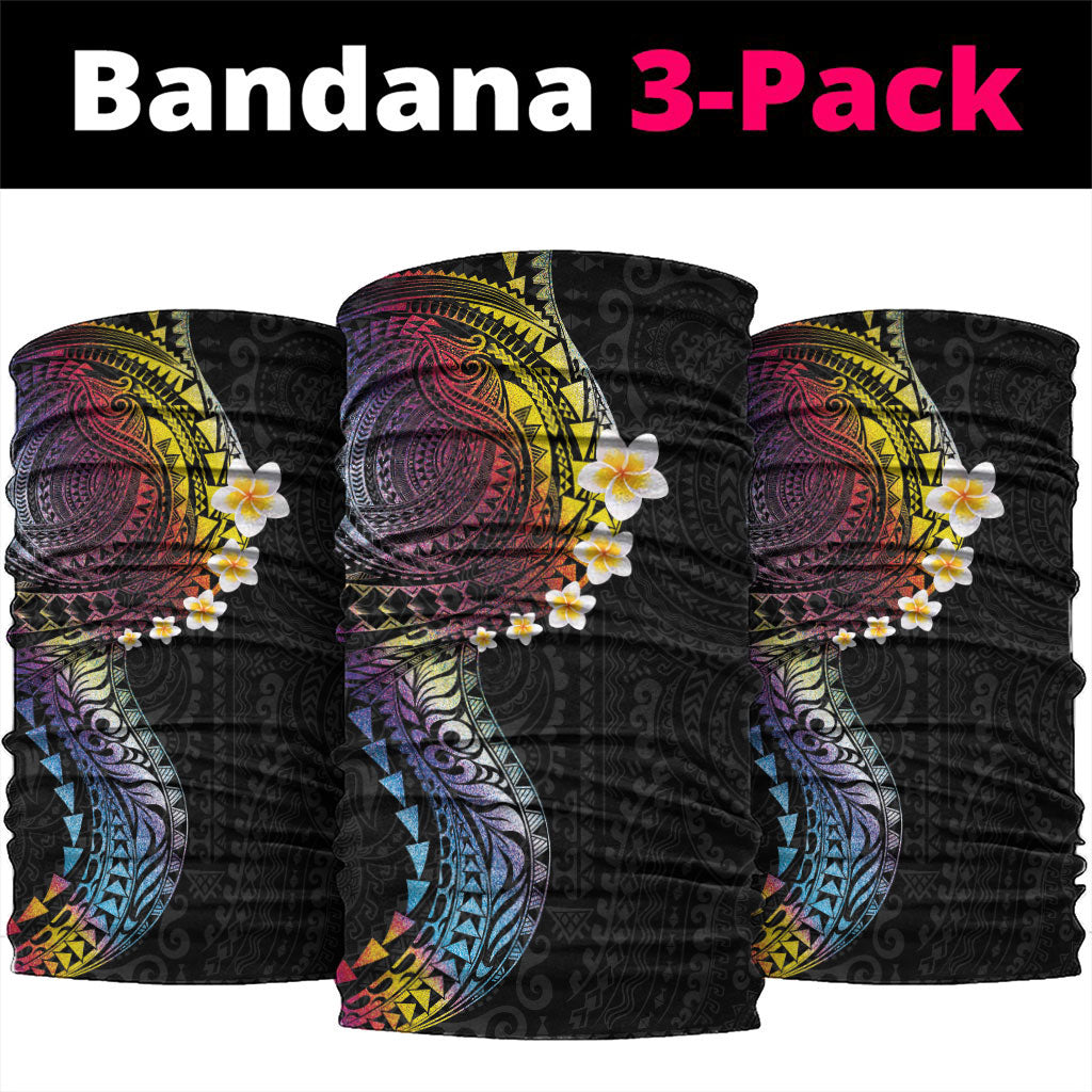 Hawaiian Tribal Tattoo and Plumeria Neck Gaiter Polynesian Pattern Rainbow