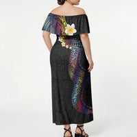 Hawaiian Tribal Tattoo and Plumeria Off Shoulder Maxi Dress Polynesian Pattern Rainbow