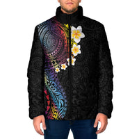 Hawaiian Tribal Tattoo and Plumeria Padded Jacket Polynesian Pattern Rainbow