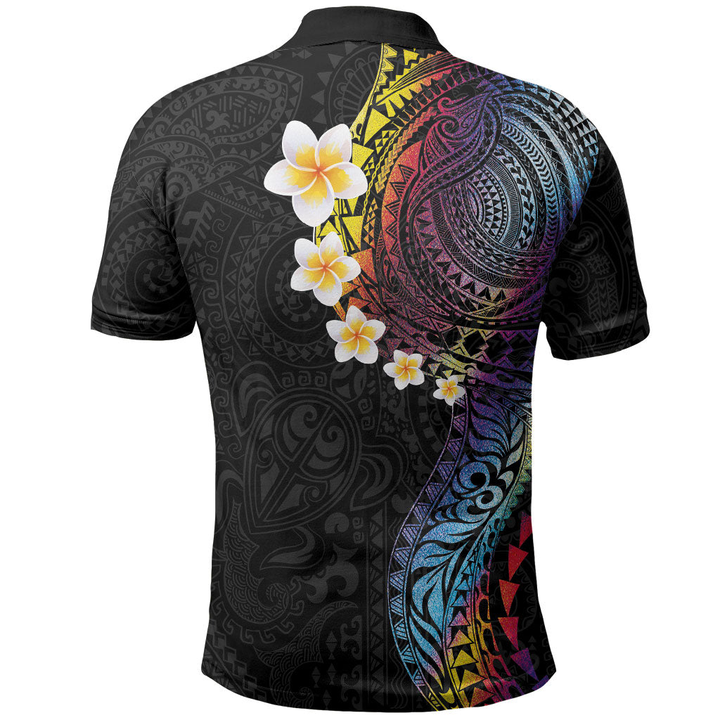 Hawaiian Tribal Tattoo and Plumeria Polo Shirt Polynesian Pattern Rainbow