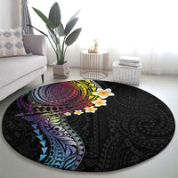 Hawaiian Tribal Tattoo and Plumeria Round Carpet Polynesian Pattern Rainbow