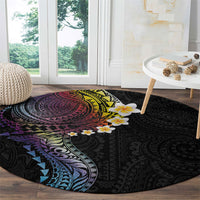 Hawaiian Tribal Tattoo and Plumeria Round Carpet Polynesian Pattern Rainbow