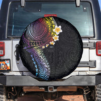 Hawaiian Tribal Tattoo and Plumeria Spare Tire Cover Polynesian Pattern Rainbow