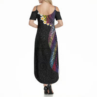 Hawaiian Tribal Tattoo and Plumeria Summer Maxi Dress Polynesian Pattern Rainbow
