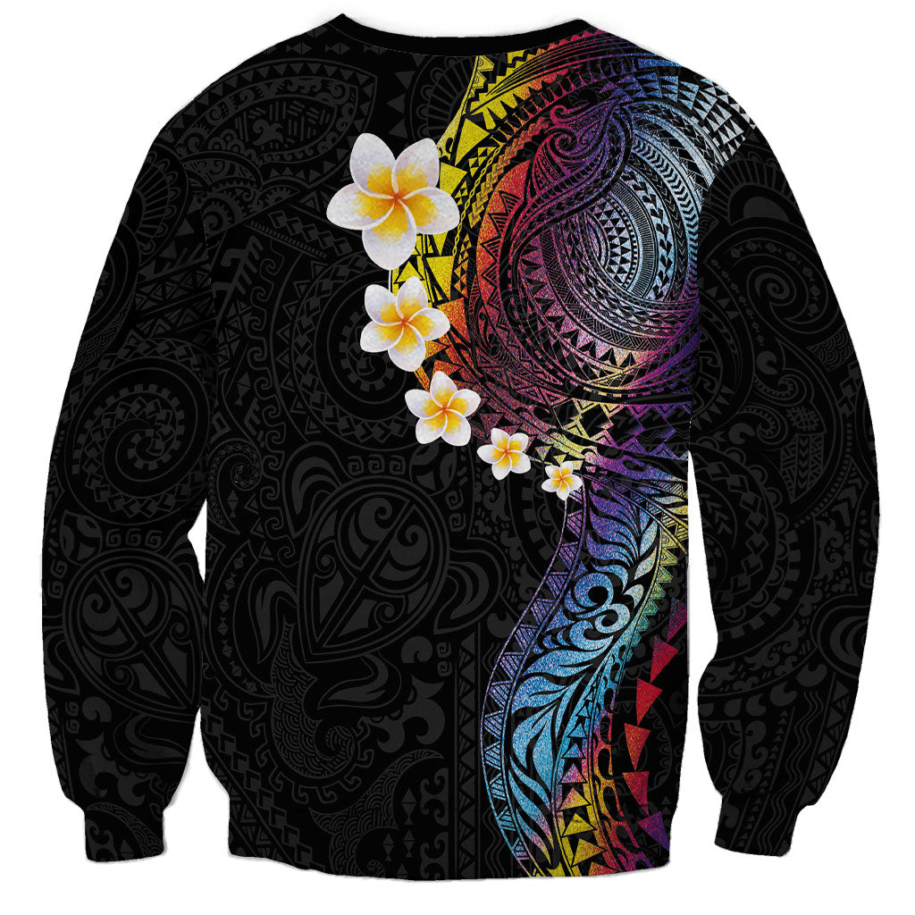 Hawaiian Tribal Tattoo and Plumeria Sweatshirt Polynesian Pattern Rainbow