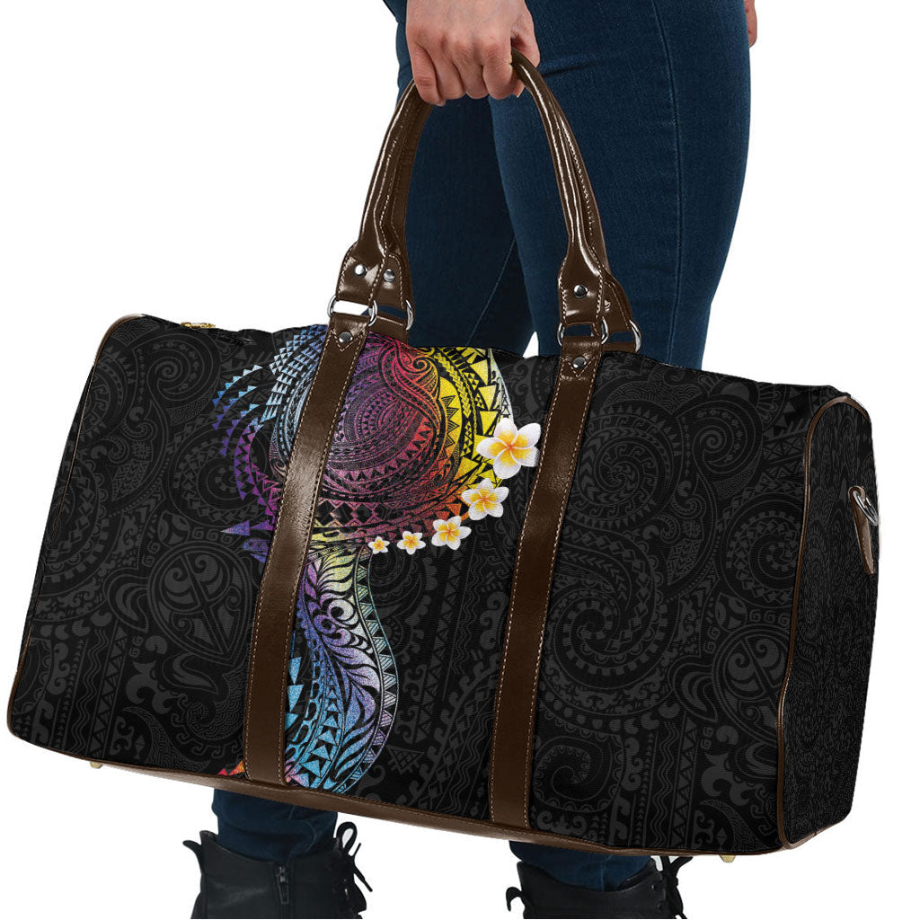 Hawaiian Tribal Tattoo and Plumeria Travel Bag Polynesian Pattern Rainbow
