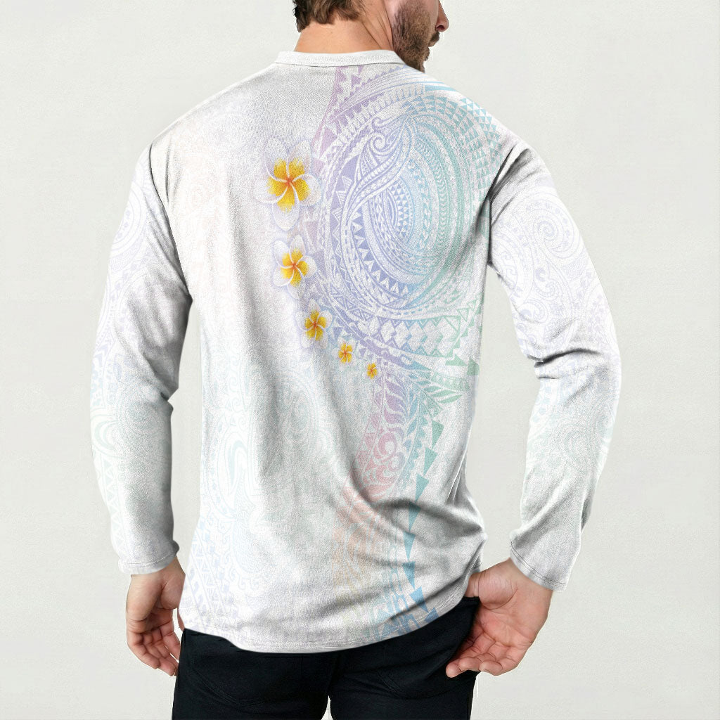 Hawaiian Tribal Tattoo and Plumeria Button Sweatshirt Polynesian Pattern Sweet