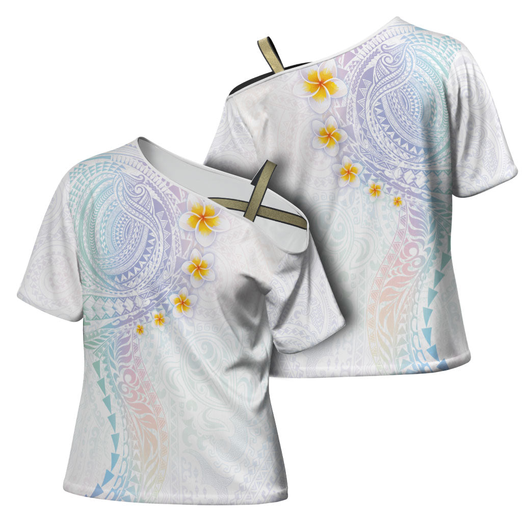 Hawaiian Tribal Tattoo and Plumeria Cross Shoulder Shirt Polynesian Pattern Sweet