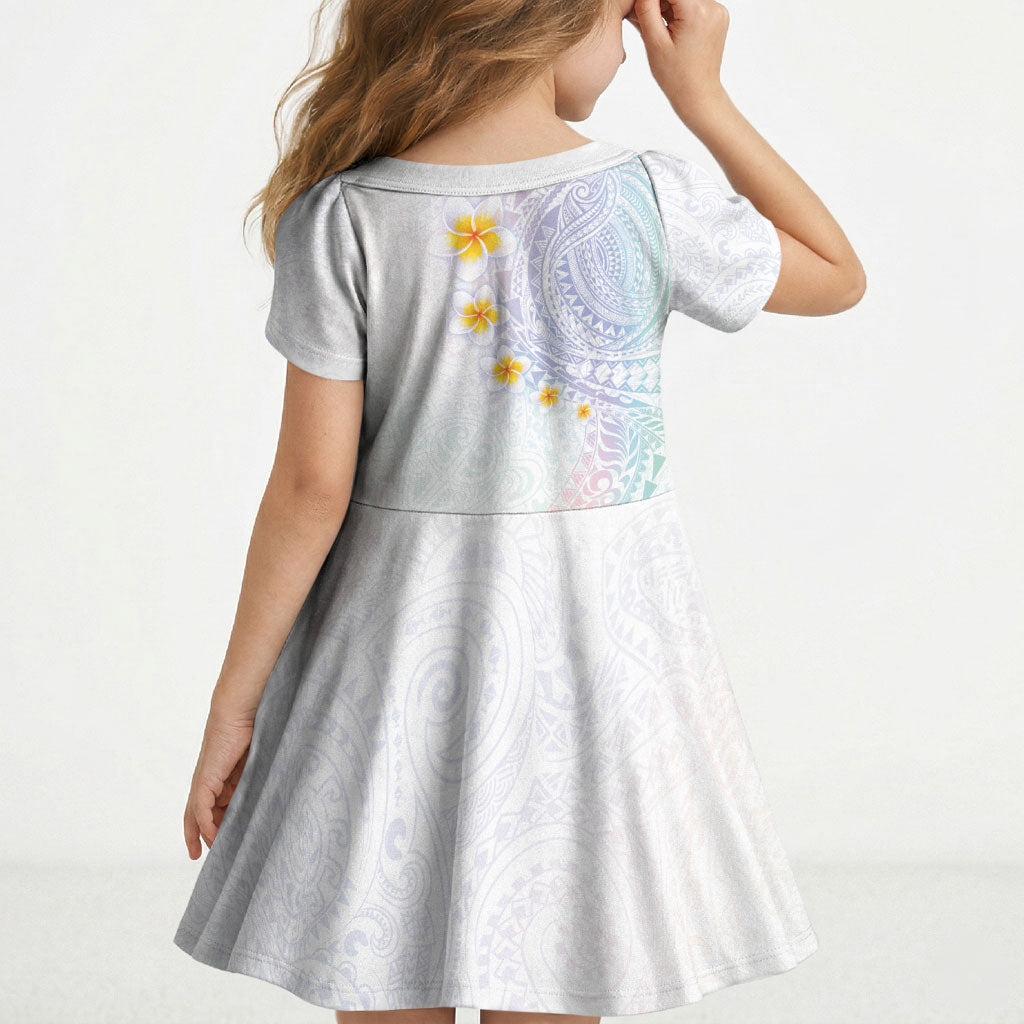 Hawaiian Tribal Tattoo and Plumeria Kid Short Sleeve Dress Polynesian Pattern Sweet