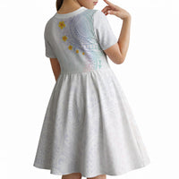 Hawaiian Tribal Tattoo and Plumeria Kid Short Sleeve Dress Polynesian Pattern Sweet