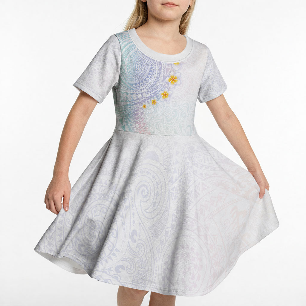 Hawaiian Tribal Tattoo and Plumeria Kid Short Sleeve Dress Polynesian Pattern Sweet