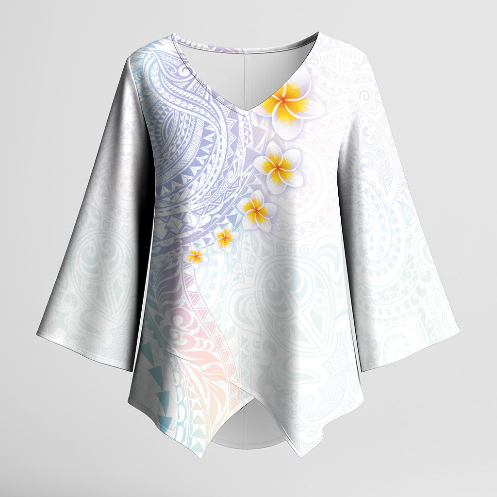 Hawaiian Tribal Tattoo and Plumeria Kimono Sleeve Blouse Polynesian Pattern Sweet