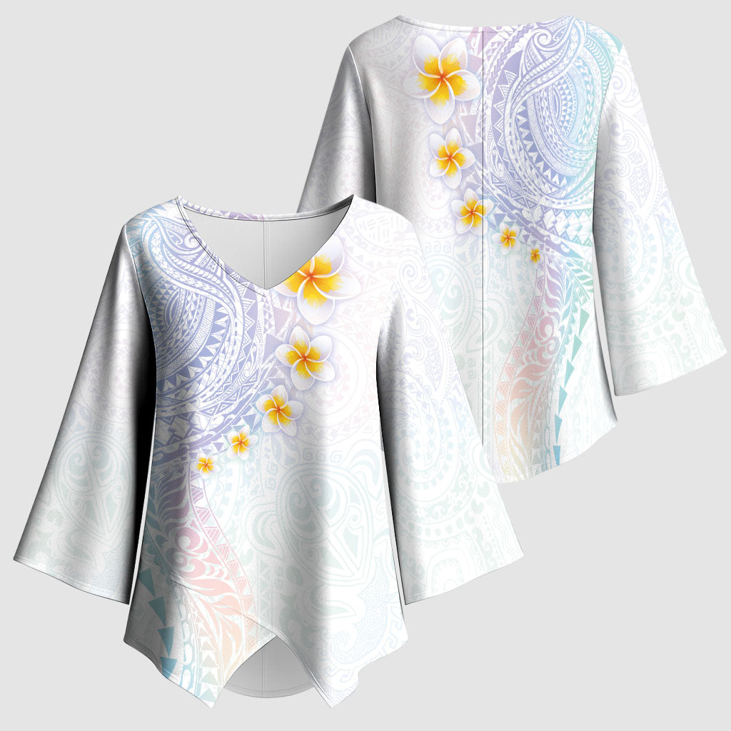 Hawaiian Tribal Tattoo and Plumeria Kimono Sleeve Blouse Polynesian Pattern Sweet