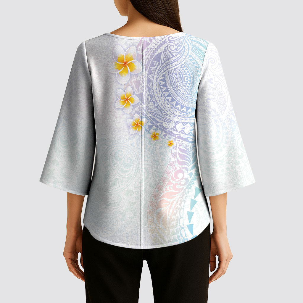 Hawaiian Tribal Tattoo and Plumeria Kimono Sleeve Blouse Polynesian Pattern Sweet