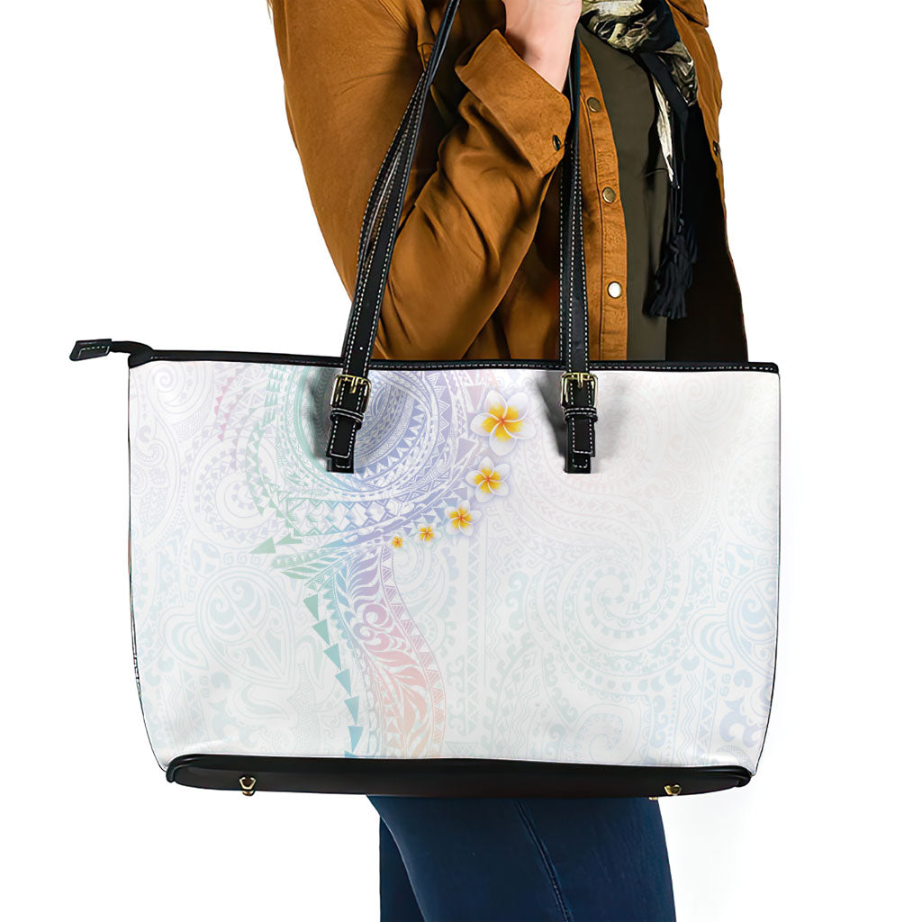 Hawaiian Tribal Tattoo and Plumeria Leather Tote Bag Polynesian Pattern Sweet