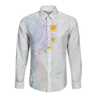 Hawaiian Tribal Tattoo and Plumeria Long Sleeve Button Shirt Polynesian Pattern Sweet