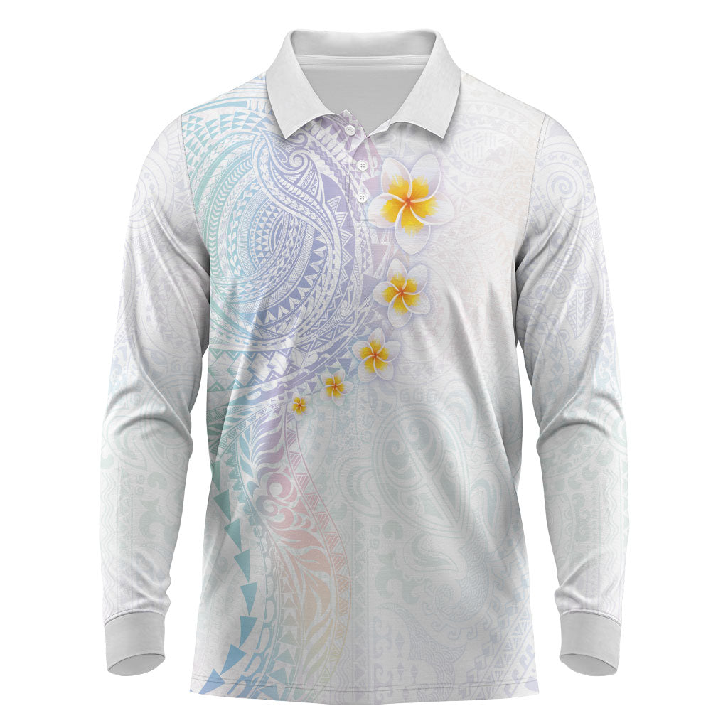 Hawaiian Tribal Tattoo and Plumeria Long Sleeve Polo Shirt Polynesian Pattern Sweet