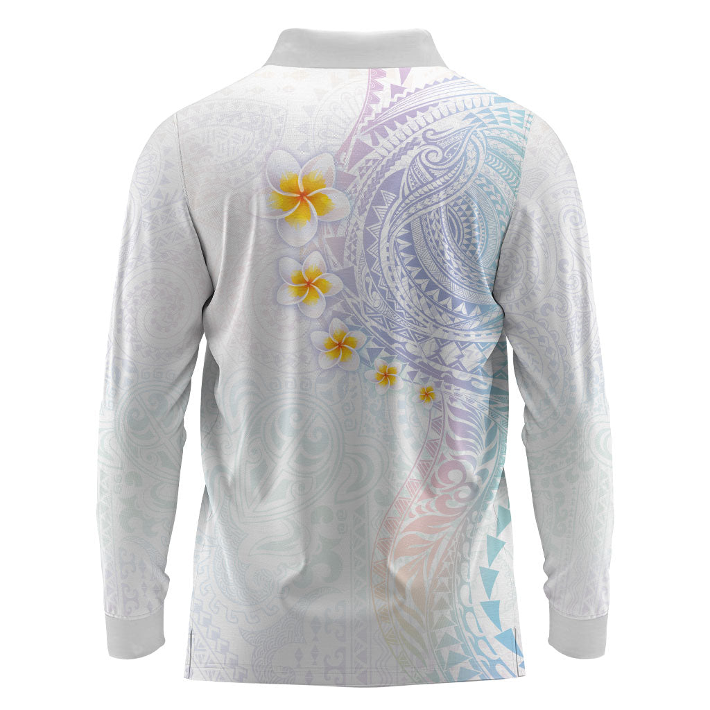 Hawaiian Tribal Tattoo and Plumeria Long Sleeve Polo Shirt Polynesian Pattern Sweet