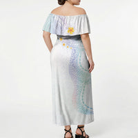 Hawaiian Tribal Tattoo and Plumeria Off Shoulder Maxi Dress Polynesian Pattern Sweet