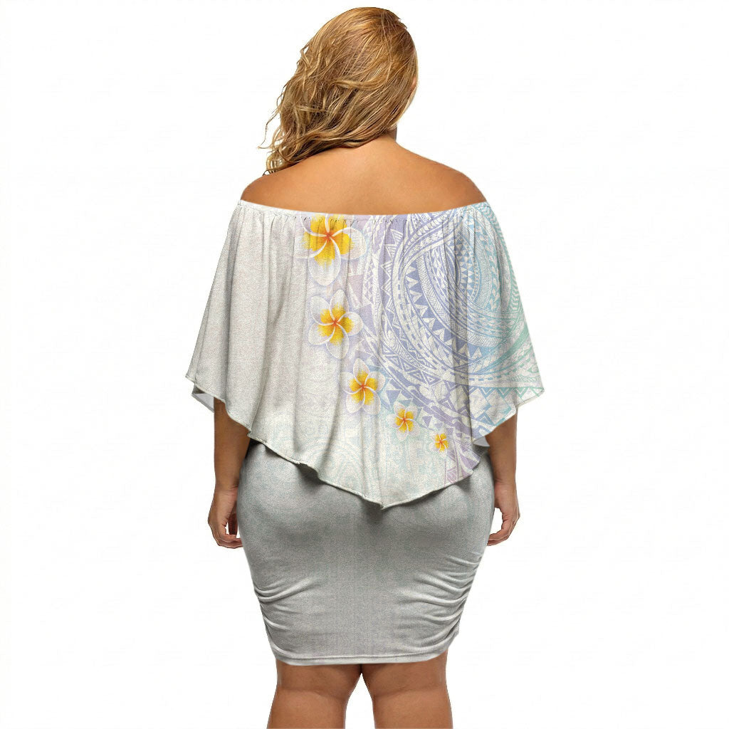 Hawaiian Tribal Tattoo and Plumeria Off Shoulder Short Dress Polynesian Pattern Sweet