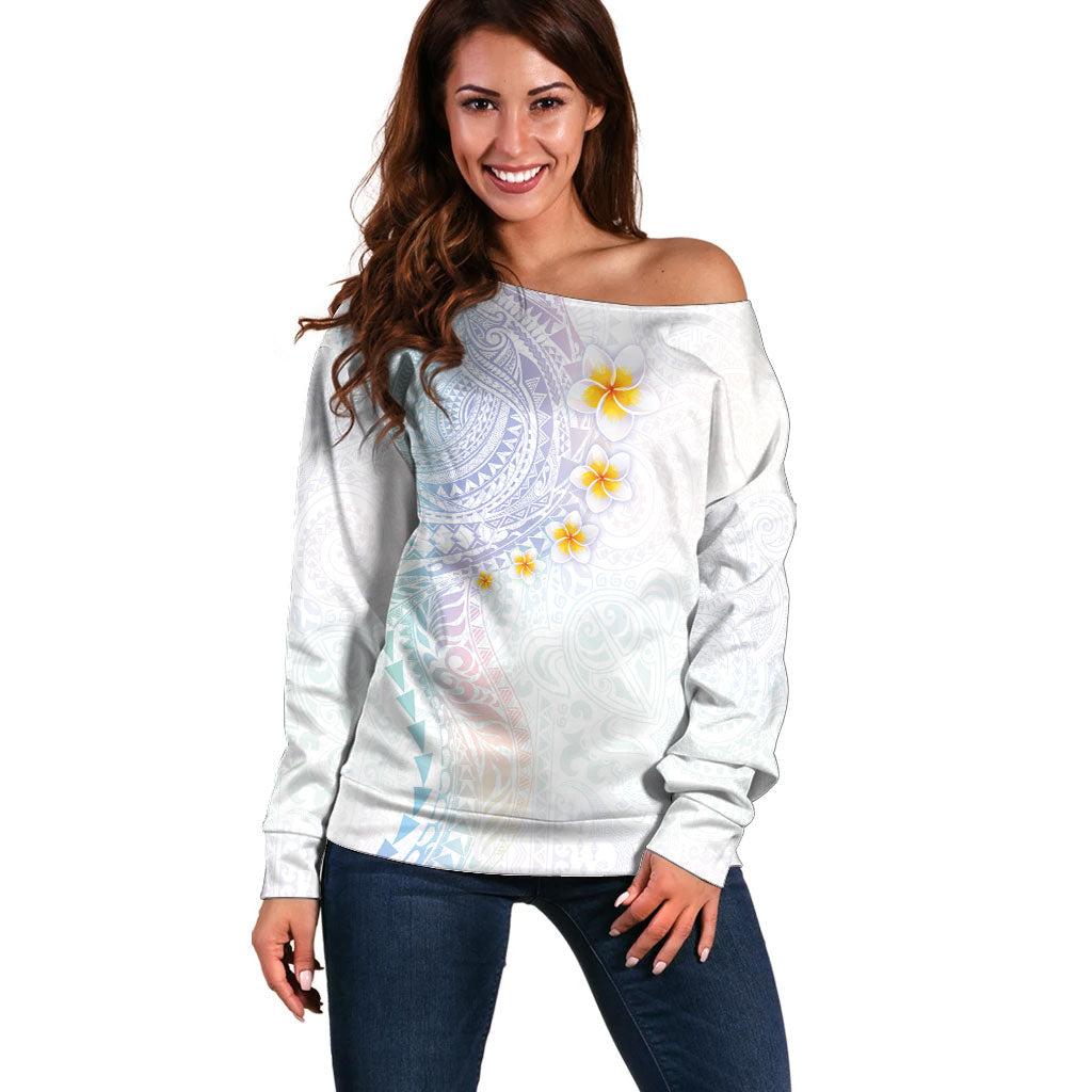 Hawaiian Tribal Tattoo and Plumeria Off Shoulder Sweater Polynesian Pattern Sweet