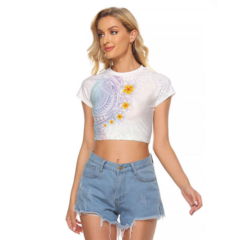 Hawaiian Tribal Tattoo and Plumeria Raglan Cropped T Shirt Polynesian Pattern Sweet
