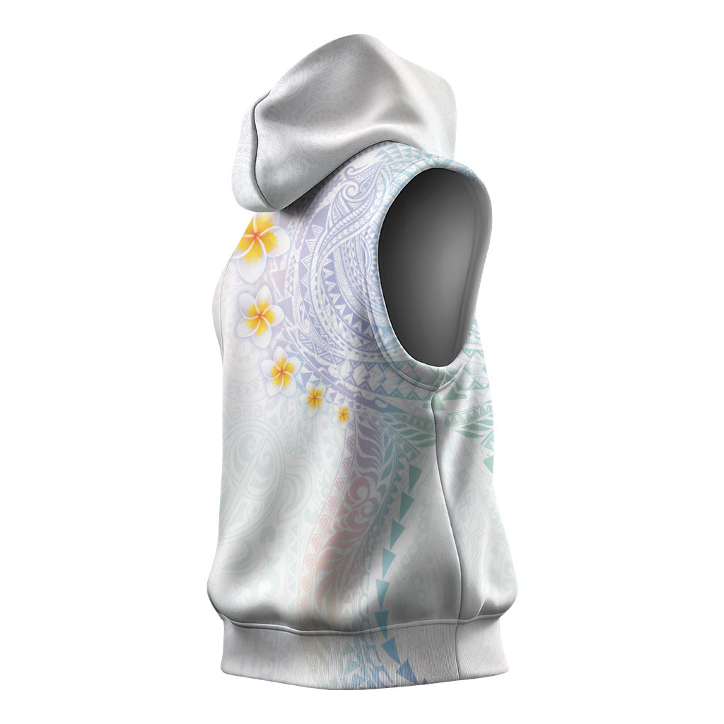 Hawaiian Tribal Tattoo and Plumeria Sleeveless Hoodie Polynesian Pattern Sweet