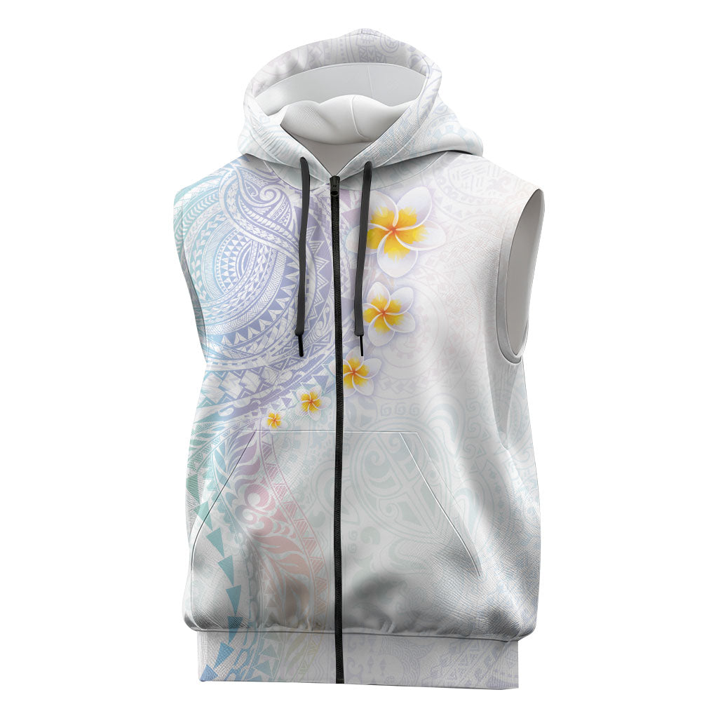 Hawaiian Tribal Tattoo and Plumeria Sleeveless Zip Hoodie Polynesian Pattern Sweet