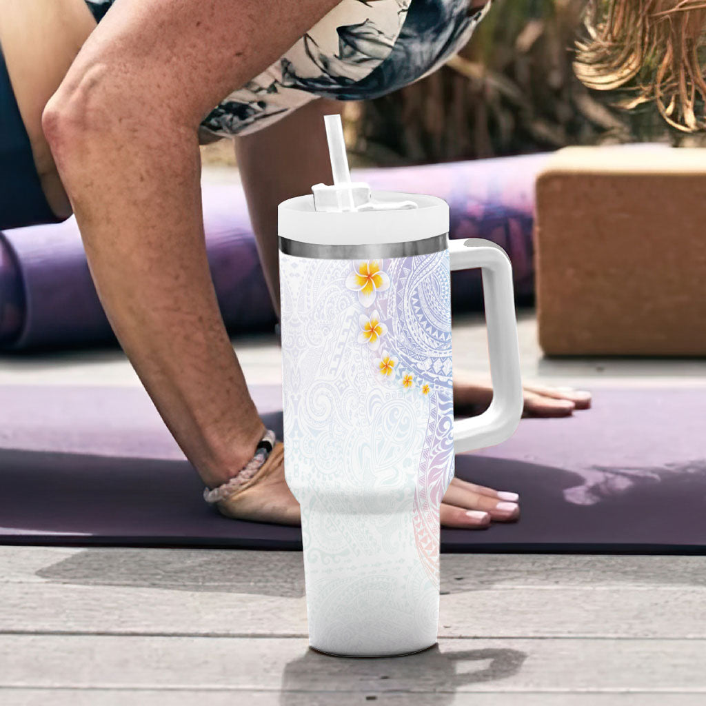 Hawaiian Tribal Tattoo and Plumeria Tumbler With Handle Polynesian Pattern Sweet