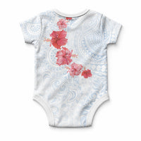 Hawaiian Tribal Tattoo and Hibiscus Baby Onesie Polynesian Pattern Airy White Blue Cloud