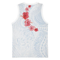 Hawaiian Tribal Tattoo and Hibiscus Basketball Jersey Polynesian Pattern Airy White Blue Cloud