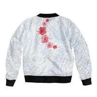 Hawaiian Tribal Tattoo and Hibiscus Bomber Jacket Polynesian Pattern Airy White Blue Cloud