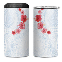 Hawaiian Tribal Tattoo and Hibiscus 4 in 1 Can Cooler Tumbler Polynesian Pattern Airy White Blue Cloud