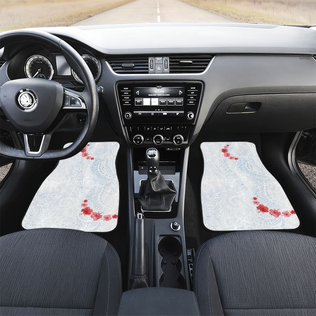 Hawaiian Tribal Tattoo and Hibiscus Car Mats Polynesian Pattern Airy White Blue Cloud