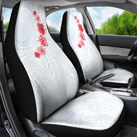 Hawaiian Tribal Tattoo and Hibiscus Car Seat Cover Polynesian Pattern Airy White Blue Cloud