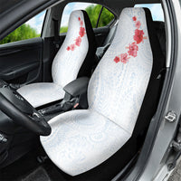 Hawaiian Tribal Tattoo and Hibiscus Car Seat Cover Polynesian Pattern Airy White Blue Cloud