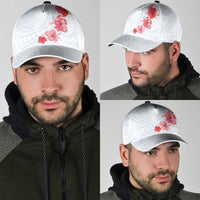 Hawaiian Tribal Tattoo and Hibiscus Classic Cap Polynesian Pattern Airy White Blue Cloud