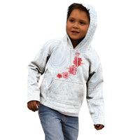 Hawaiian Tribal Tattoo and Hibiscus Kid Hoodie Polynesian Pattern Airy White Blue Cloud