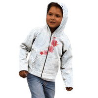 Hawaiian Tribal Tattoo and Hibiscus Kid Hoodie Polynesian Pattern Airy White Blue Cloud