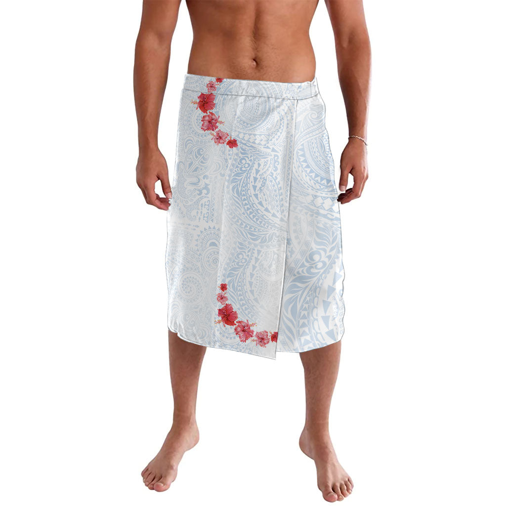 Hawaiian Tribal Tattoo and Hibiscus Lavalava Polynesian Pattern Airy White Blue Cloud