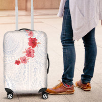 Hawaiian Tribal Tattoo and Hibiscus Luggage Cover Polynesian Pattern Airy White Blue Cloud